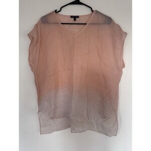 Eileen Fisher Top Womens Medium Peach White Sheer Cover Up Hi Low Hem Beachy M